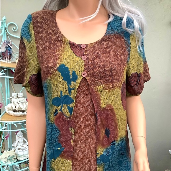 VTG “Caribou” 🍁 Rustic Print Overlay Duster Faux 2 Pc Maxi Dress - Picture 7 of 8